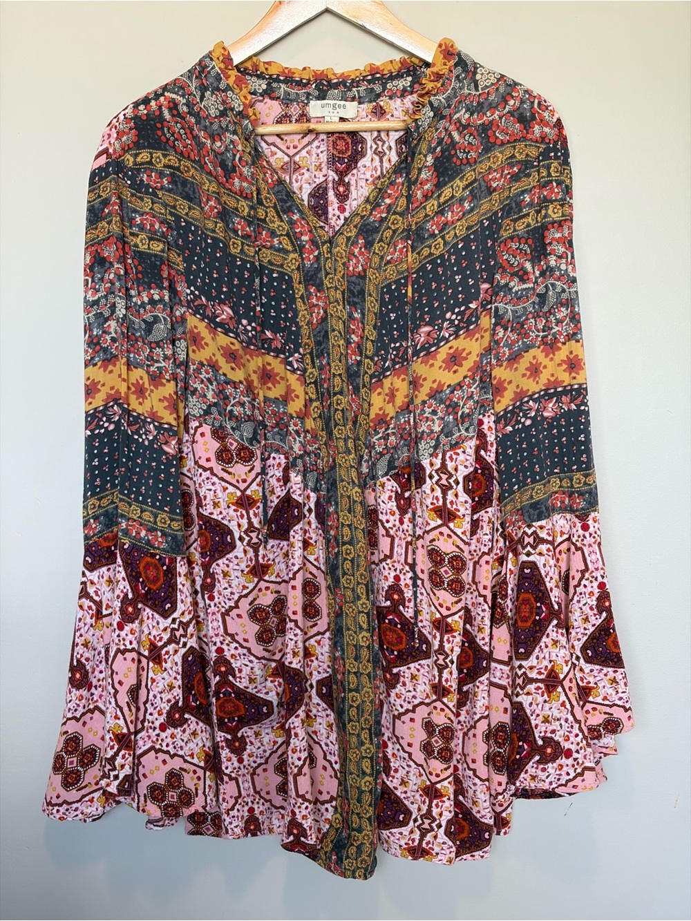 Umgee Pink Multi Boho Patchwork Tunic